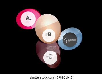Círculos de vidrio sobre fondo negro, vector abstracto