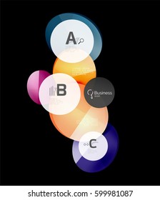 Círculos de vidrio sobre fondo negro, vector abstracto