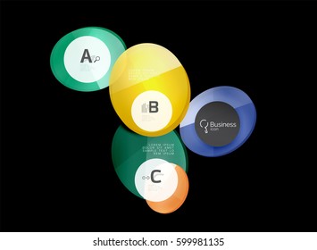 Círculos de vidrio sobre fondo negro, vector abstracto