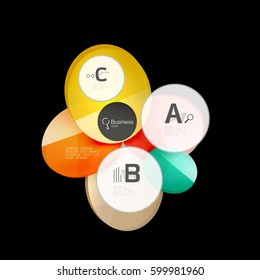 Círculos de vidrio sobre fondo negro, vector abstracto