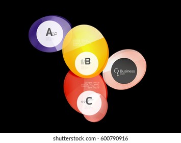 Círculos de vidrio sobre fondo negro, vector abstracto