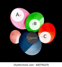 Círculos de vidrio sobre fondo negro, vector abstracto