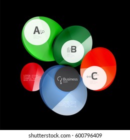 Círculos de vidrio sobre fondo negro, vector abstracto