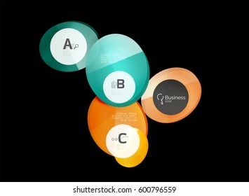Círculos de vidrio sobre fondo negro, vector abstracto