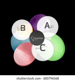 Círculos de vidrio sobre fondo negro, vector abstracto