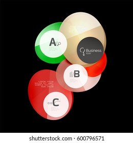 Círculos de vidrio sobre fondo negro, vector abstracto