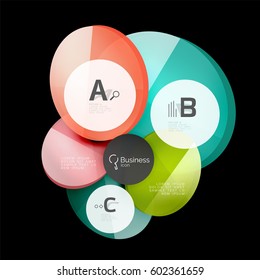 Círculos de vidrio sobre fondo negro, vector abstracto