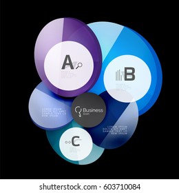 Círculos de vidrio sobre fondo negro, vector abstracto