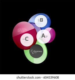 Glass circles on black, vector abstract background