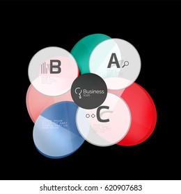 Glass circles on black, vector abstract background