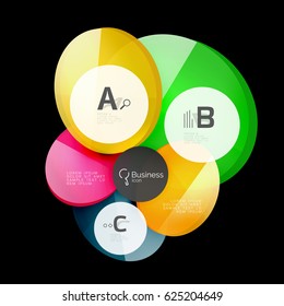 Círculos de vidrio sobre fondo negro, vector abstracto