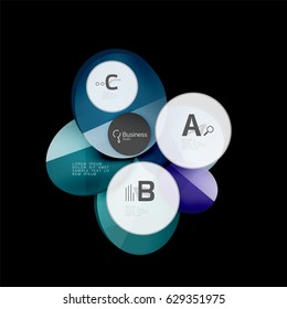 Círculos de vidrio sobre fondo negro, vector abstracto