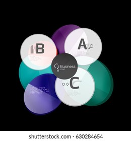 Glass circles on black, vector abstract background