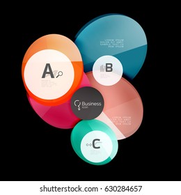 Círculos de vidrio sobre fondo negro, vector abstracto