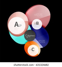 Glass circles on black, vector abstract background