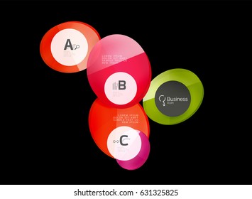 Círculos de vidrio sobre fondo negro, vector abstracto