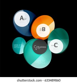 Glass circles on black, vector abstract background