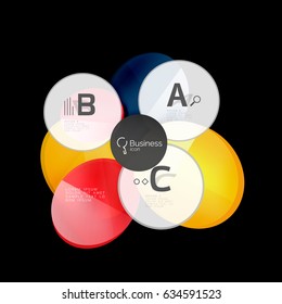 Glass circles on black, vector abstract background