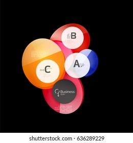 Círculos de vidrio sobre fondo negro, vector abstracto