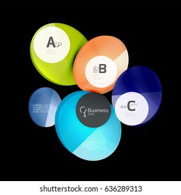 Círculos de vidrio sobre fondo negro, vector abstracto