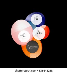 Círculos de vidrio sobre fondo negro, vector abstracto