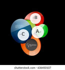 Círculos de vidrio sobre fondo negro, vector abstracto