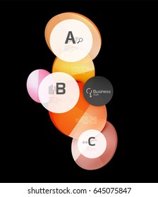 Círculos de vidrio sobre fondo negro, vector abstracto