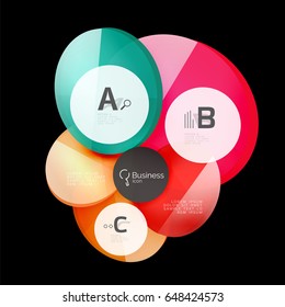 Círculos de vidrio sobre fondo negro, vector abstracto