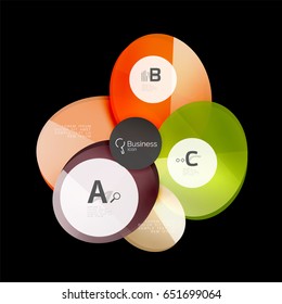 Círculos de vidrio sobre fondo negro, vector abstracto