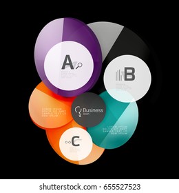 Círculos de vidrio sobre fondo negro, vector abstracto