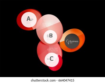 Círculos de vidrio sobre fondo negro, vector abstracto