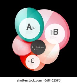 Glass circles on black, vector abstract background