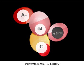 Círculos de vidrio sobre fondo negro, vector abstracto