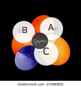 Glass circles on black, vector abstract background