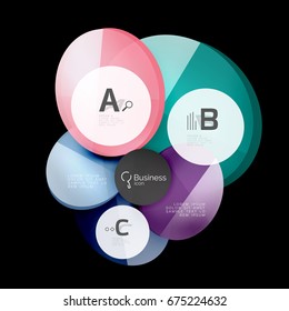 Círculos de vidrio sobre fondo negro, vector abstracto