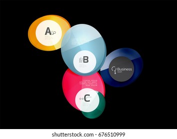 Círculos de vidrio sobre fondo negro, vector abstracto