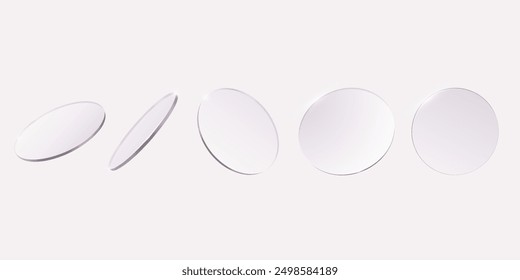 Glass circles. Vector illustration icon of five 3D glass circles in various perspectives. Perfect for user interface design, web icons, and graphic design elements. Clean and modern look.