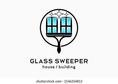 Glass cleaner or glass sweeper logo design, silhouette of a rubber glass cleaner combined with a window icon in a circle