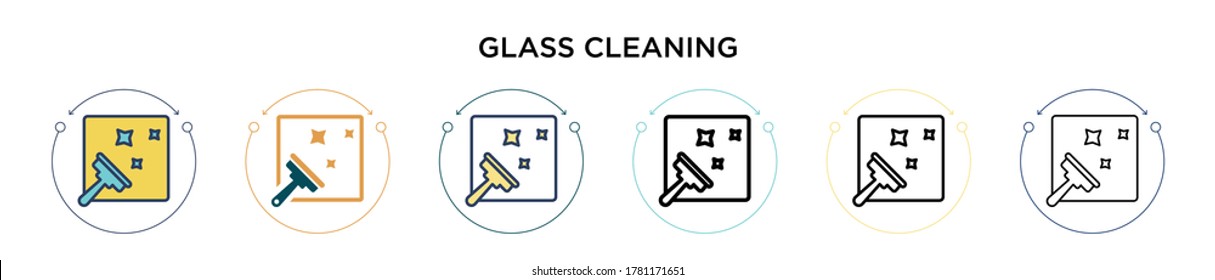 Glass cleaning icon in filled, thin line, outline and stroke style. Vector illustration of two colored and black glass cleaning vector icons designs can be used for mobile, ui, web
