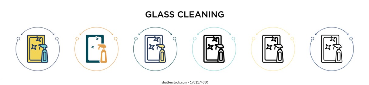 Glass cleaning icon in filled, thin line, outline and stroke style. Vector illustration of two colored and black glass cleaning vector icons designs can be used for mobile, ui, web
