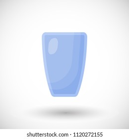 Glass clear cup vector flat icon, flat design of kitchen object with round shadow isolated on white background, vector illustration