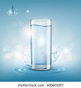 Glass with clear water. Stock vector illustration.