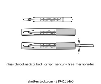 glass Clinical medical body armpit mercury free thermometer diagram for experiment setup lab outline vector illustration