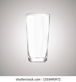 Glass close-up. Glass beaker empty. Realistic glass beaker. Glassware for drinks. Drinking glass isolated vector illustration.
