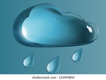 glass cloud and rain drops on a blue background