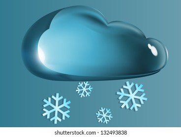 glass cloud and snowflakes on a blue background