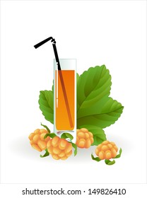 Glass of cloudberry juice on a white background