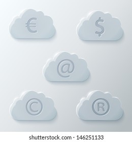 Glass Clouds Icons Set. Vector Illustration.