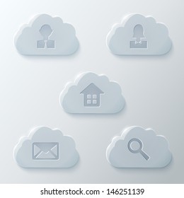 Glass Clouds Icons Set. Vector Illustration.