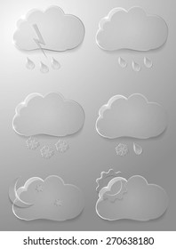 Glass clouds. Set of transparent weather icons.